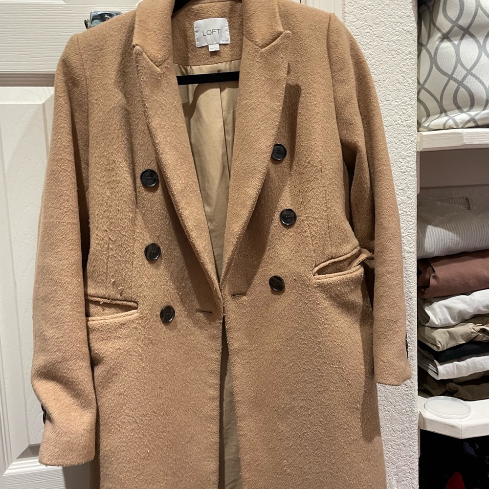 LOFT Women's Camel Double-Breasted Coat